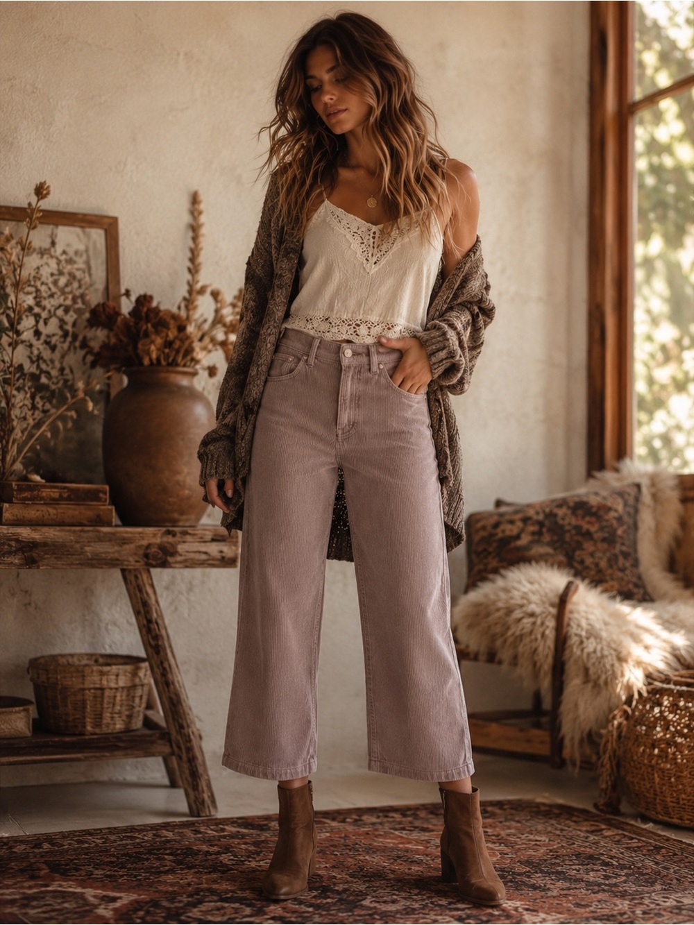 BDG Urban Outfitters High & Wide Corduroy Pants 26 Dusty Mauve Wide High Rise